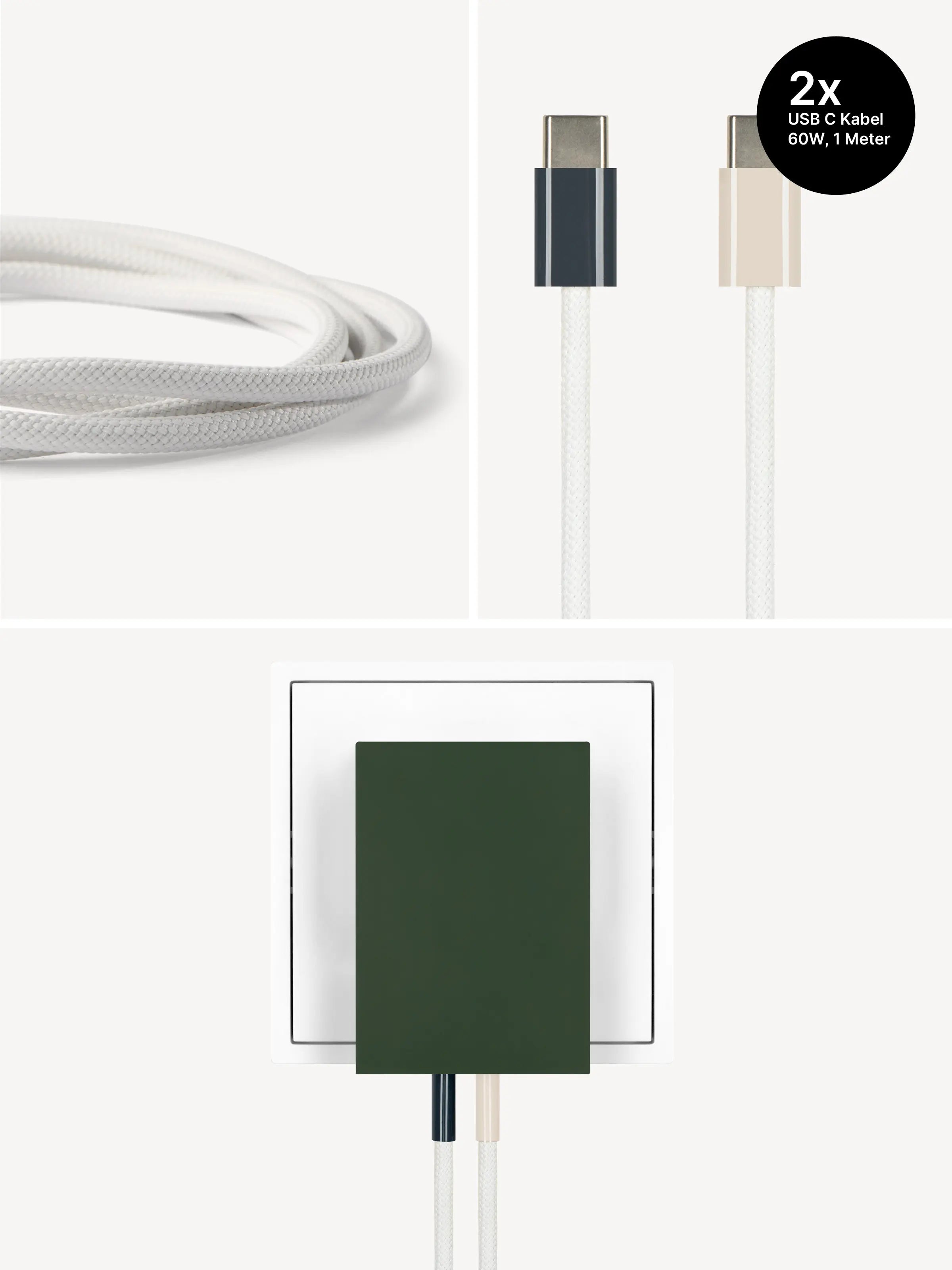 USB-C Ladegerät 65W + 2x USB-C Kabel (Midnight+Dune)