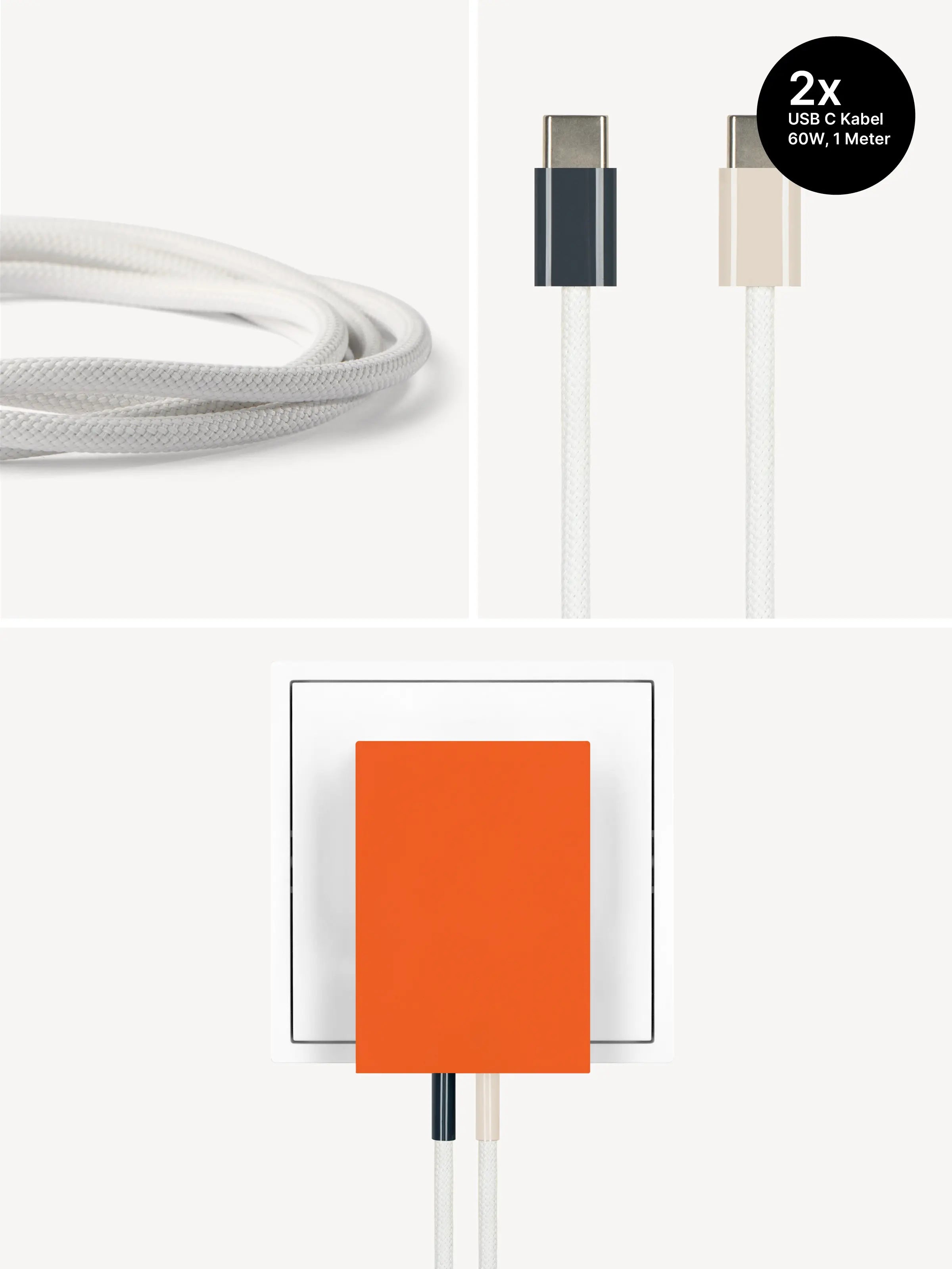 USB-C Ladegerät 65W + 2x USB-C Kabel (Midnight+Dune)