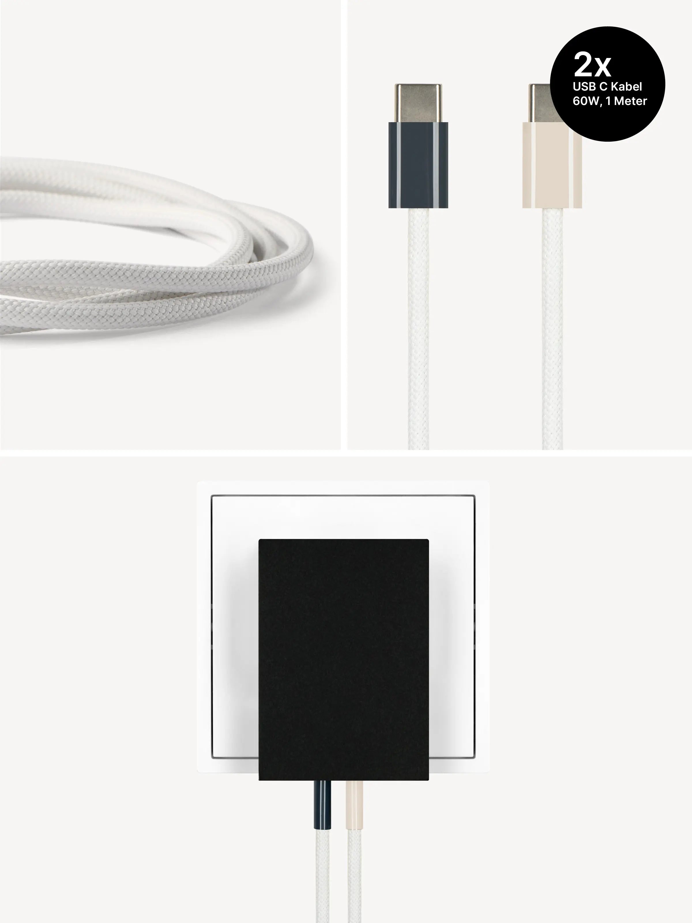 USB-C Ladegerät 65W + 2x USB-C Kabel (Midnight+Dune)