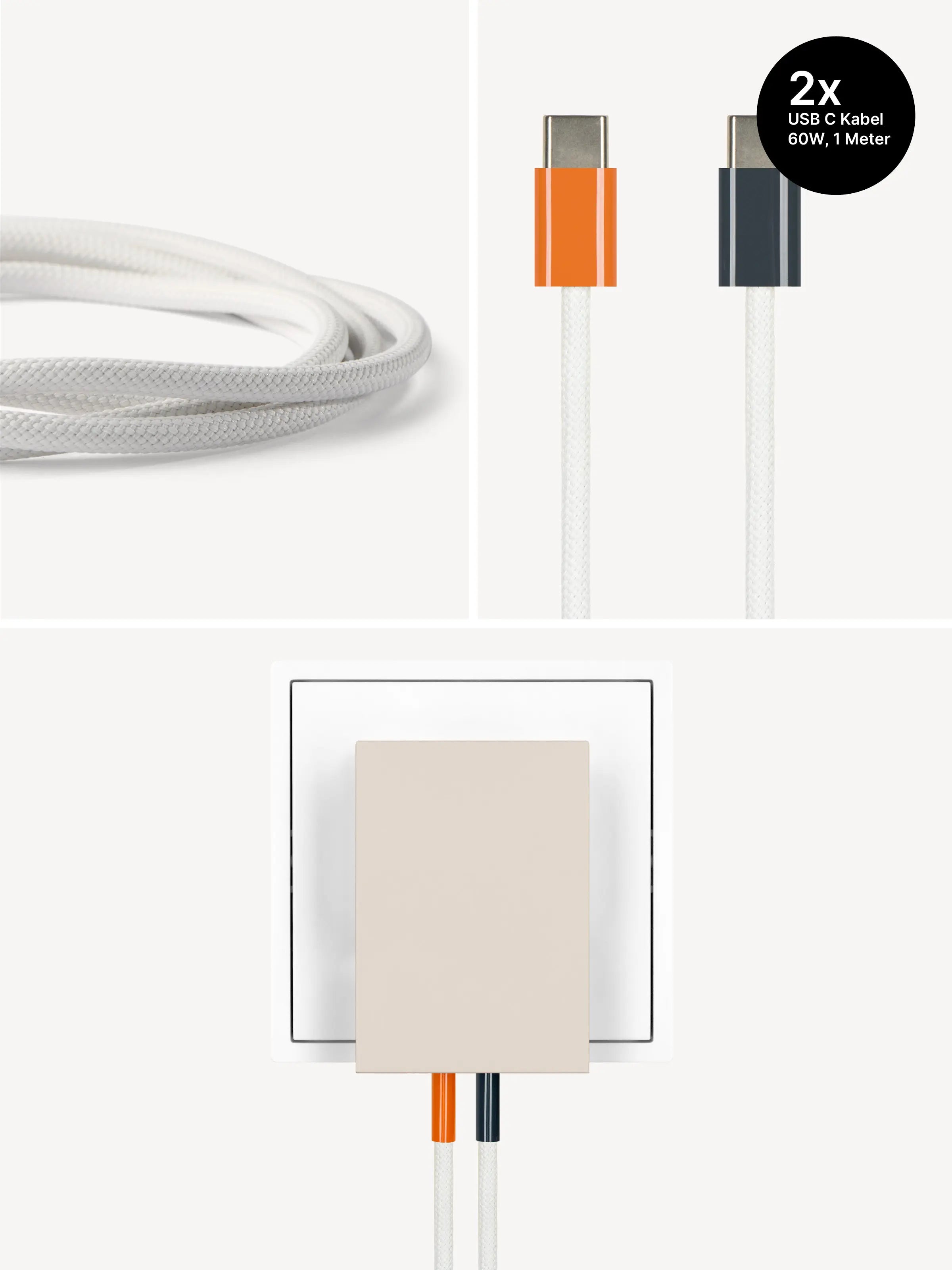 USB-C Ladegerät 65W + 2x USB-C Kabel (Autumn+Midnight)