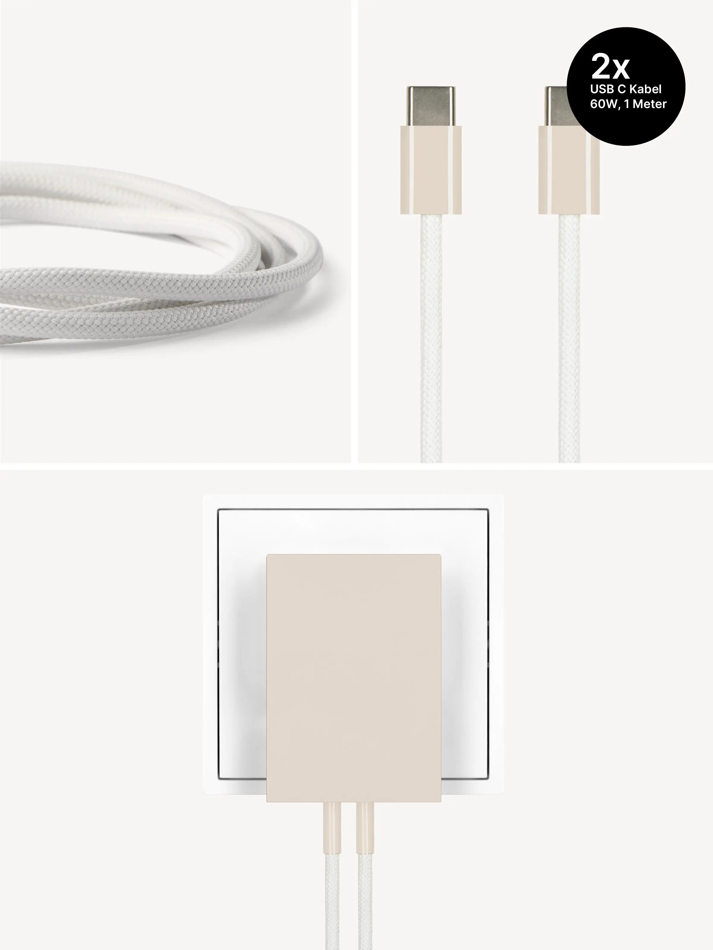 USB-C Ladegerät 65W + 2x USB-C Kabel (Dune)
