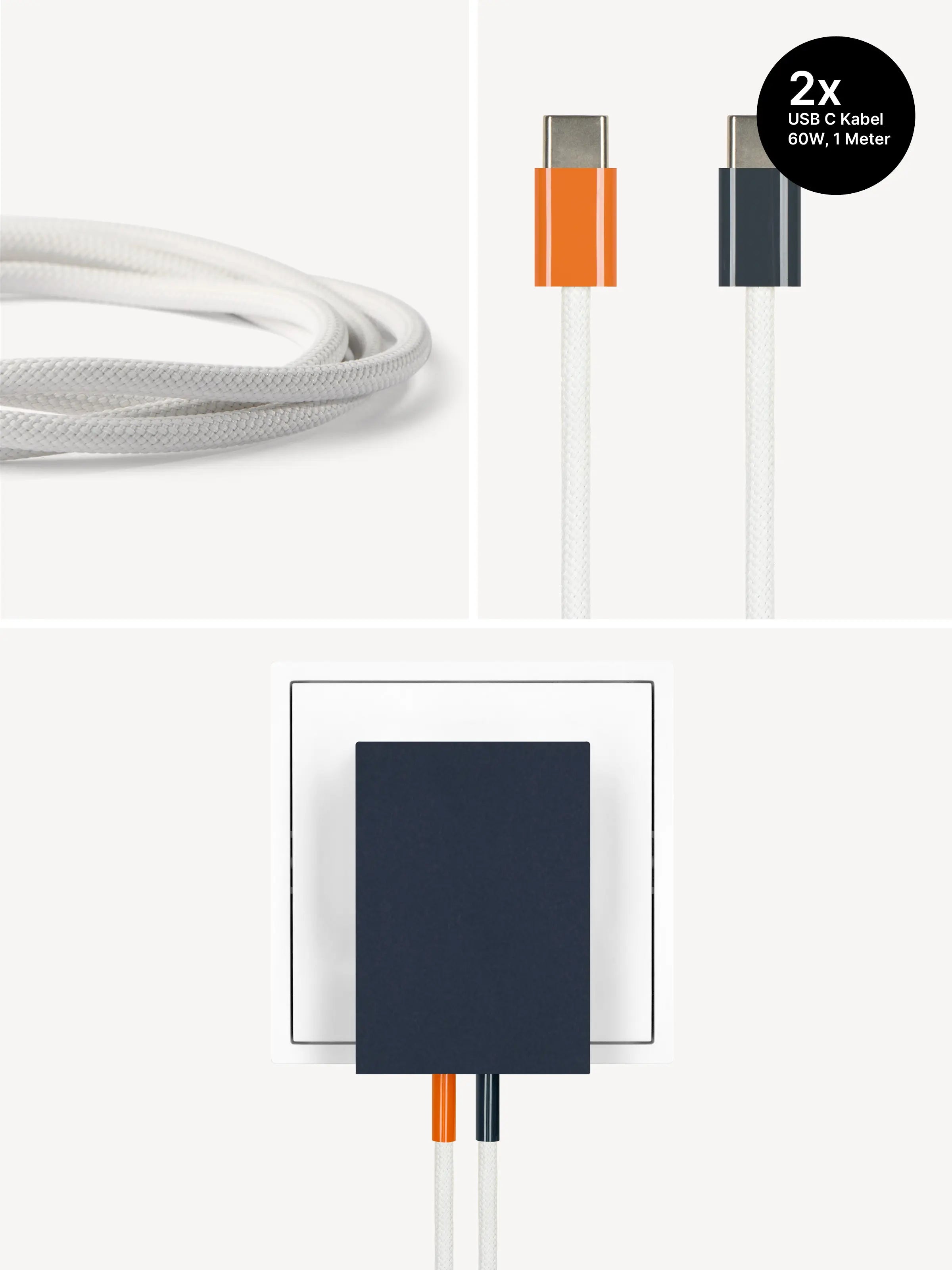 USB-C Ladegerät 65W + 2x USB-C Kabel (Autumn+Midnight)