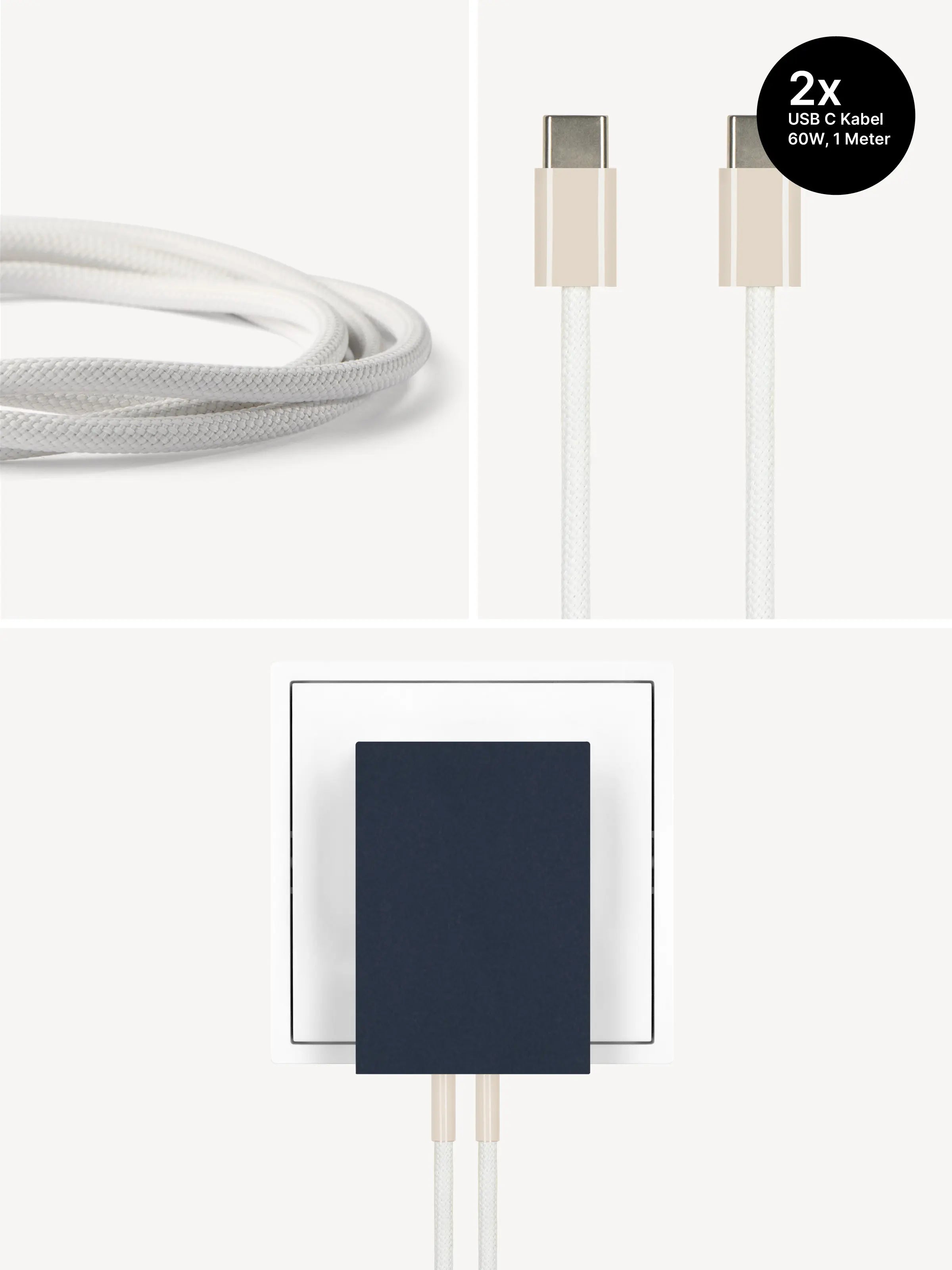 USB-C Ladegerät 65W + 2x USB-C Kabel (Dune)