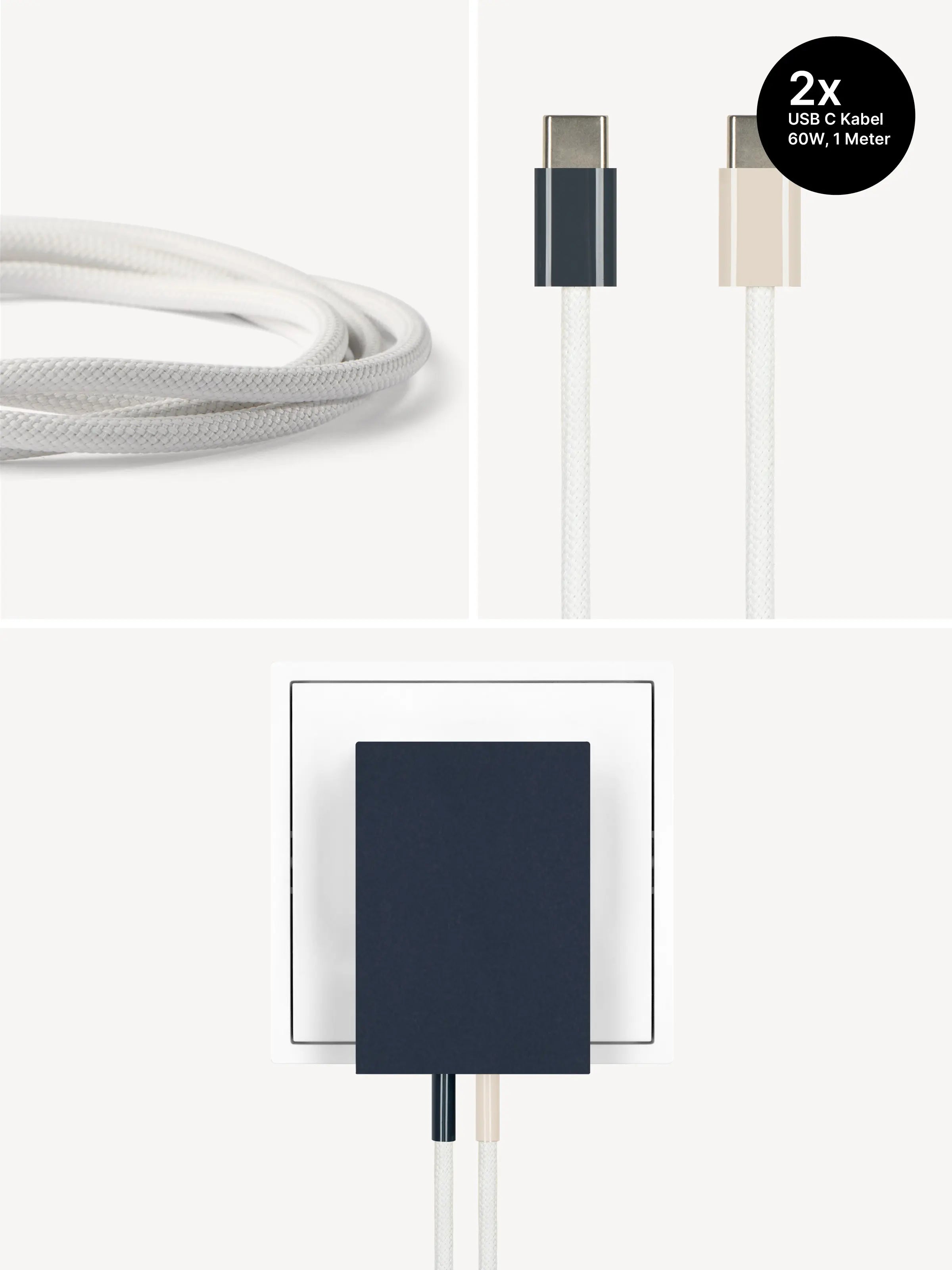 USB-C Ladegerät 65W + 2x USB-C Kabel (Midnight+Dune)
