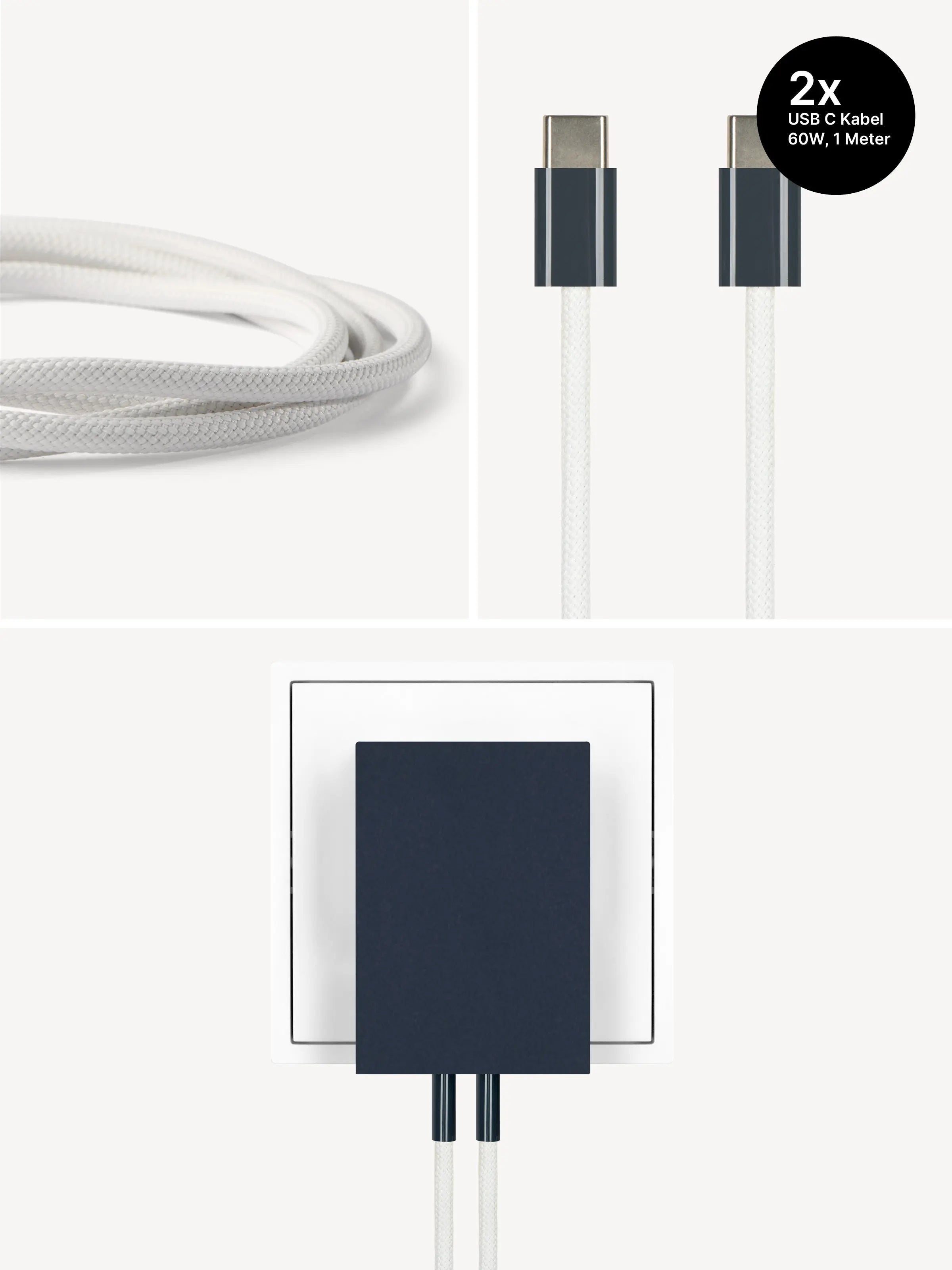 USB-C Ladegerät 65W + 2x USB-C Kabel (Midnight)