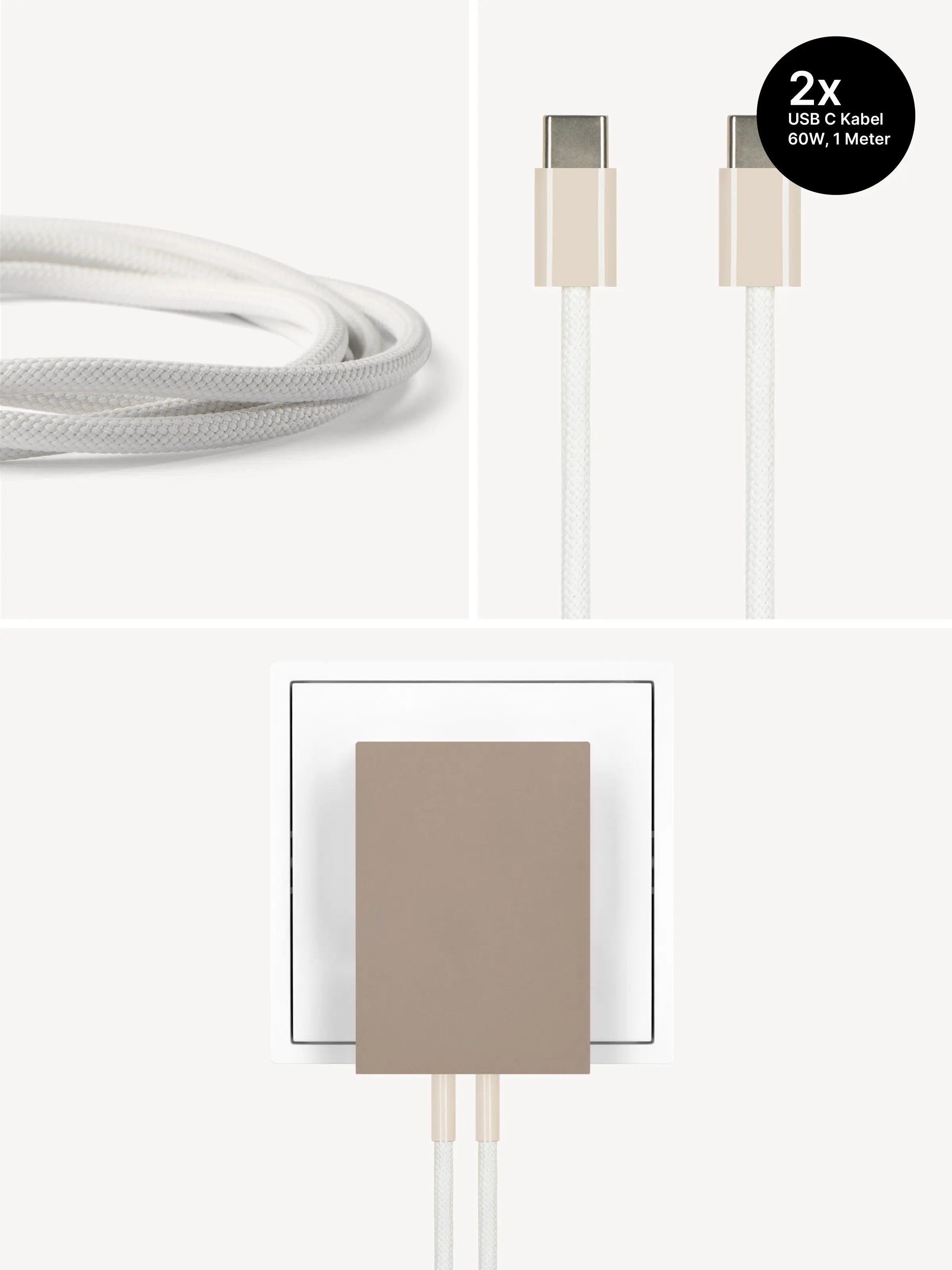 USB-C Ladegerät 65W + 2x USB-C Kabel (Dune)