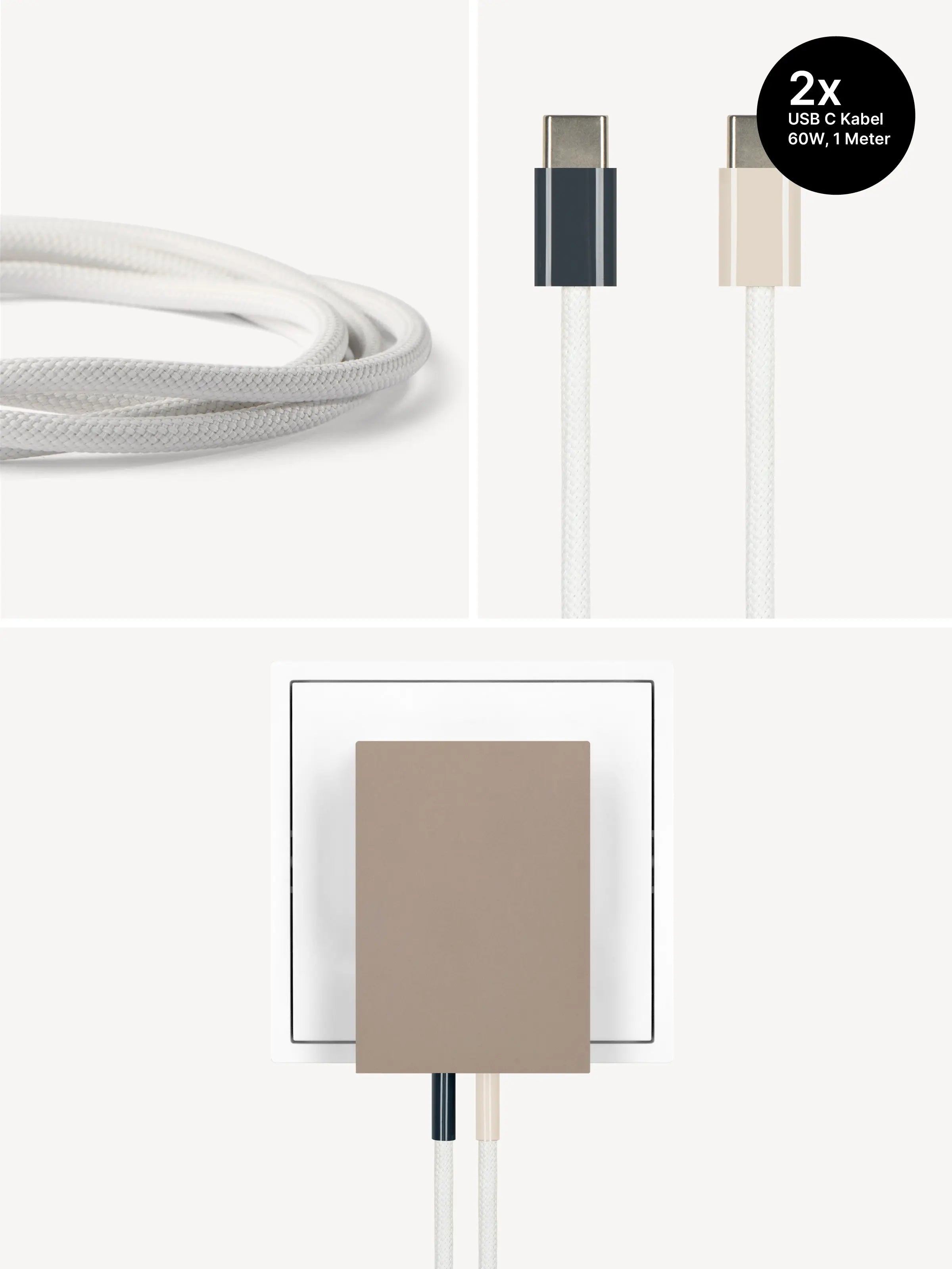 USB-C Ladegerät 65W + 2x USB-C Kabel (Midnight+Dune)