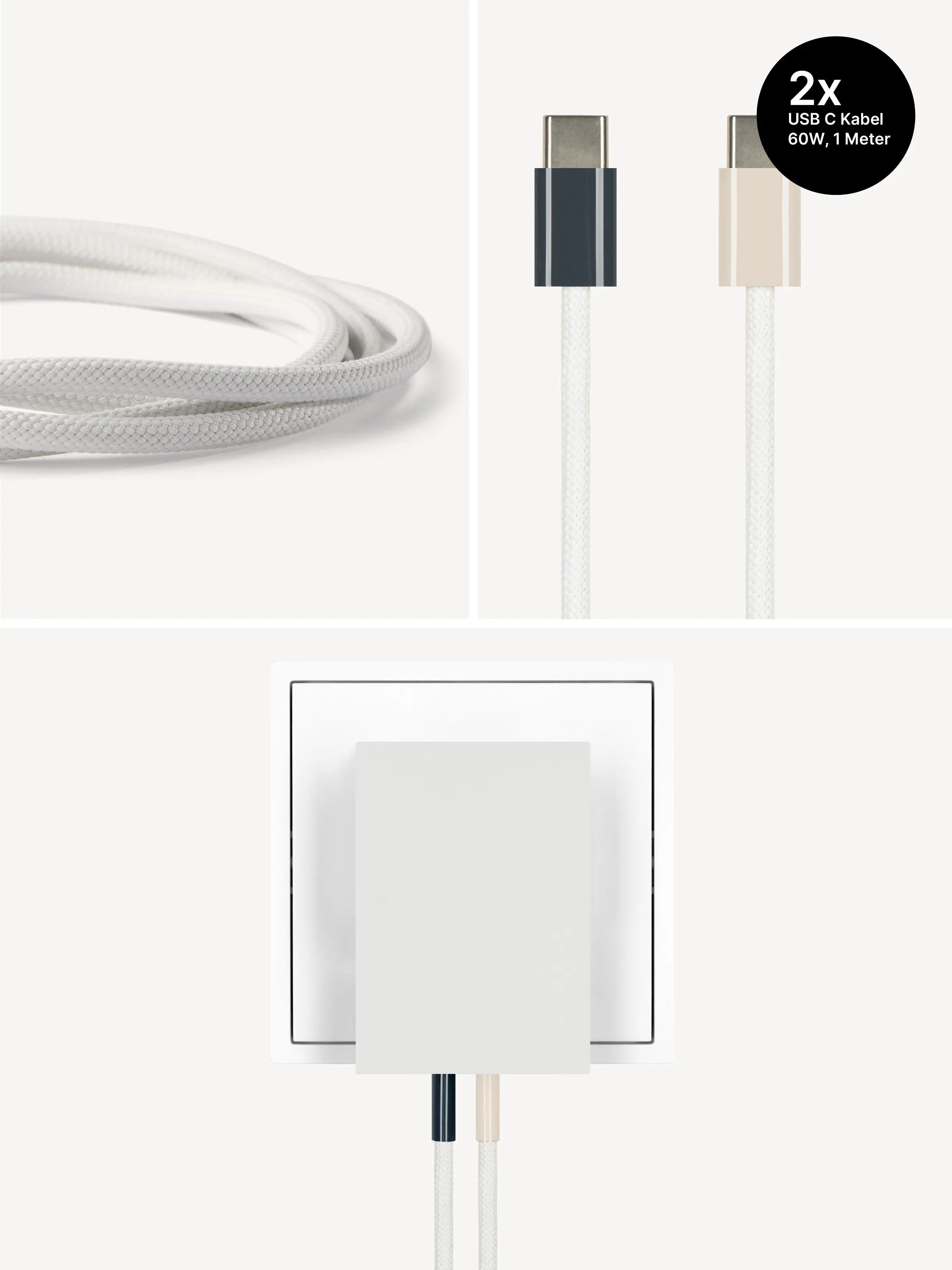 USB-C Ladegerät 65W + 2x USB-C Kabel (Midnight+Dune)